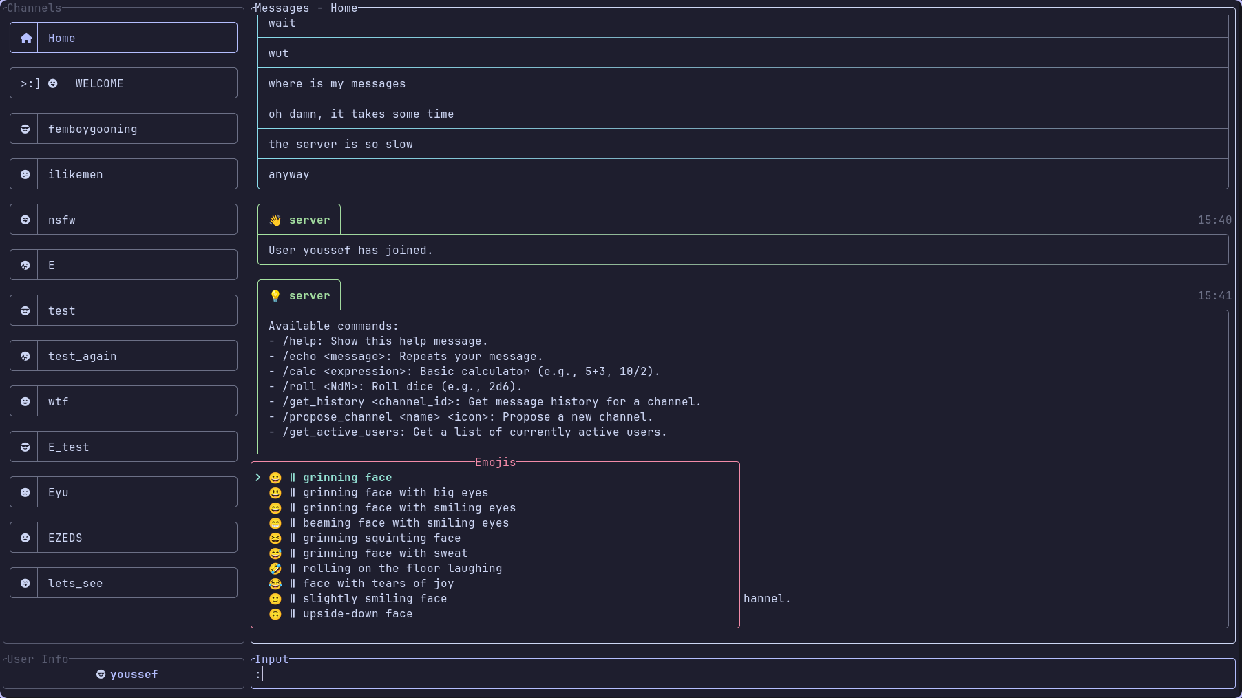 Commands and emoji picker