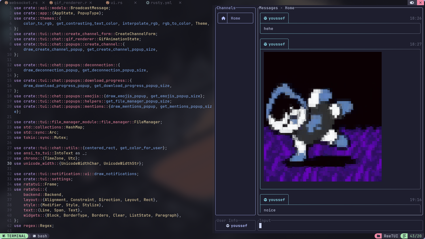 ReeTUI development environment with code editor