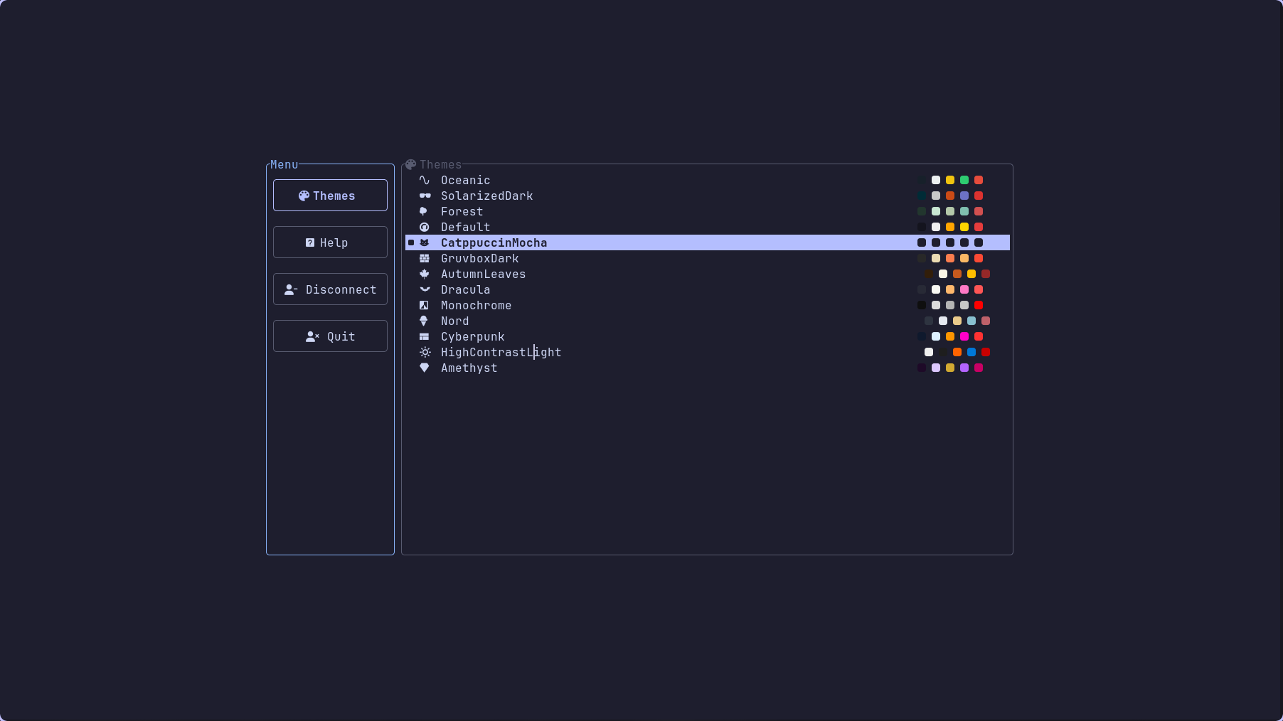 Theme selection menu